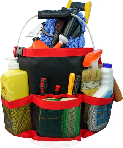 Miniatura 2 de MELOTOUGH Cubo organizador de herramientas de lavado de coches para herramientas de jardín, apto para cubo de 3.5 a 5 galones (rojo)