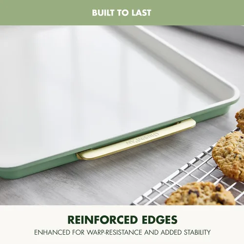 Miniatura 5 de GreenPan Bakeware - Bandeja cuarto de hoja de 13" x 9" pulgadas, bandeja antiadherente de cerámica para hornear, libre de PFAS y BPA, asas doradas