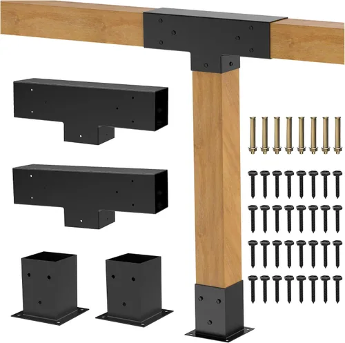 JEXALINE Kit de pérgola de acero de aleación pesada con soportes en forma de T de 3 vías para madera de 4 x 4 pulgadas (real 3.6 x 3.6 pulgadas),