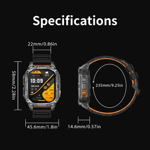 Miniatura 6 de MIDDOW - Reloj inteligente militar para hombre (respuesta/hacer llamadas), rastreador de actividad física de 2.01 pulgadas con linterna/batería