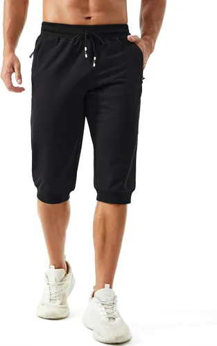 Miniatura 2 de MAGCOMSEN Pantalones capri de 34 para hombre con bolsillos con cremallera, ajustados, para entrenamiento, correr, entrenamiento, pantalones capri
