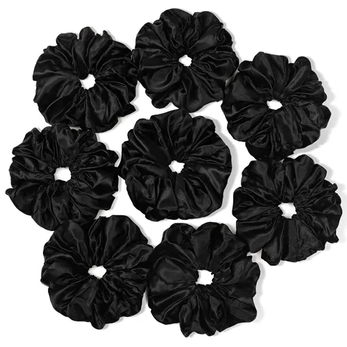 Coleteros Negros para el Cabello para Mujeres - Coleteros Grandes de Satén Extra Grandes Jumbo Gigantes de Gran Tamaño Lindos para Cabello Rizado