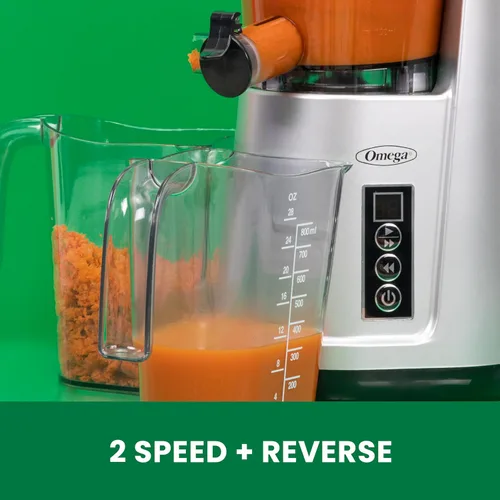 Miniatura 6 de Omega Extractor de Jugos de Boca Ancha Compacto Vertical de Prensado en Frío para Vegetales y Frutas con Tolva de 3 Pulgadas, 2 Velocidades