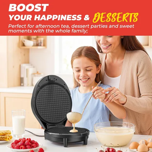 Miniatura 6 de Máquina para hacer gofres y hacer conos de helado con rodillo de cono, 1000 W de doble cara con calefacción uniforme para hacer gofres finos, hace
