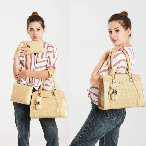 Miniatura 36 de Bolsos de mano de moda para mujer, bolsa de hombro, asa superior, bolsa de mano, juego de 4 piezas