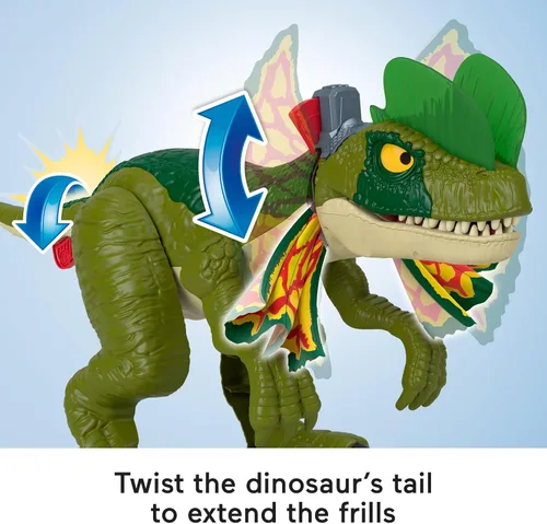 Miniatura 3 de Fisher-Price Imaginext Jurassic World - Juguete de dinosaurio Thrash Attack Dilophosaurus de más de 16 pulgadas con luces y sonidos