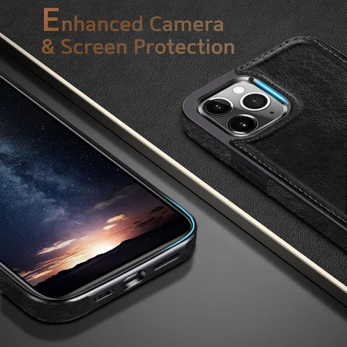 Miniatura 6 de LOHASIC Funda diseñada para iPhone 14 Pro, elegante cubierta trasera magnética de cuero de negocios, a prueba de golpes, compatible con fundas Negro