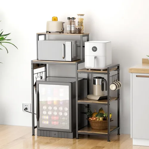 Miniatura 6 de Toutrop Mini gabinete de nevera con estantes de almacenamiento, soporte para microondas con 2 salidas AC/2 USB, gabinete de barra de café