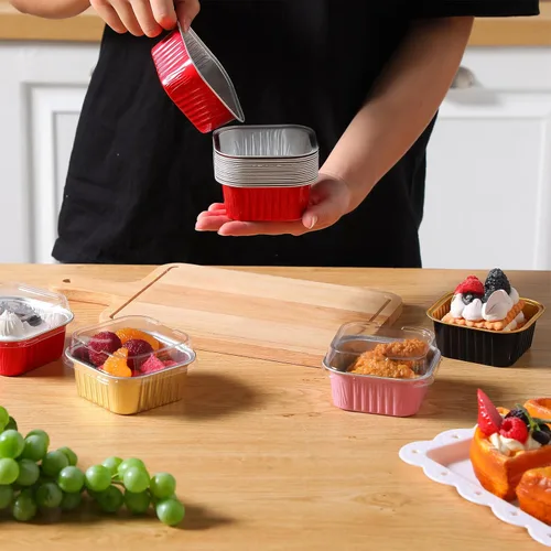 Miniatura 4 de Skylety 100 Piezas Moldes para Hornear Cuadrados Mini de 5 oz con Tapa Molde de Lámina de Aluminio para Magdalenas Molde para Brownies Moldes Varios