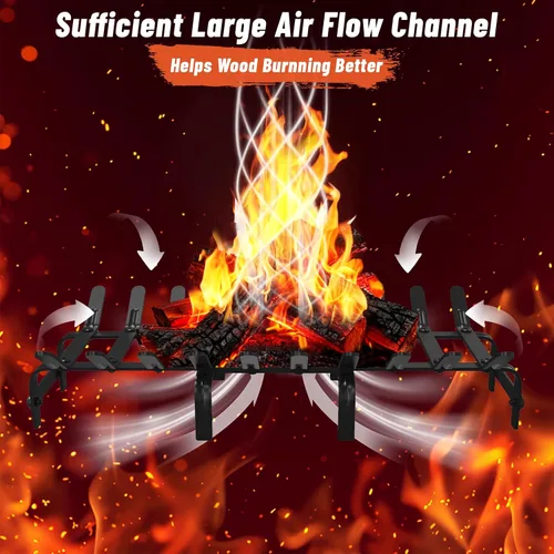 Miniatura 6 de TBMLC Rejilla de acero negro para chimenea, estante de leña de acero, elegante y duradero, soporte para chimenea de interior o hoguera al aire libre