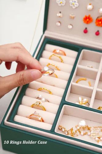 Miniatura 123 de Joyero de pendientes para mujeres y niñas, organizador de aretes de 5 capas, caja organizadora de joyas blanca con candado, collares y aretes