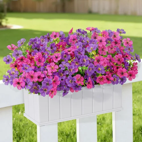 Miniatura 6 de Lifewit Flores artificiales para interiores y exteriores, 12 paquetes de flores falsas de plástico con hojas de eucalipto para decoración del jardín