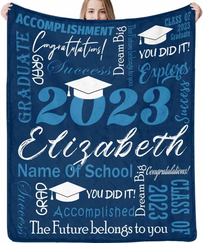 Decoraciones de graduación 2023, manta de regalo para ella, él, felicitaciones 2023, azul oscuro, manta de graduado con nombre personalizado, No.11