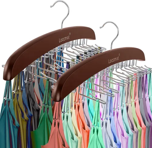 2 ganchos de madera para sujetadores con 24 ganchos de metal plegables, gancho giratorio de 360°, estantes de corbata para armario de hombres, Café
