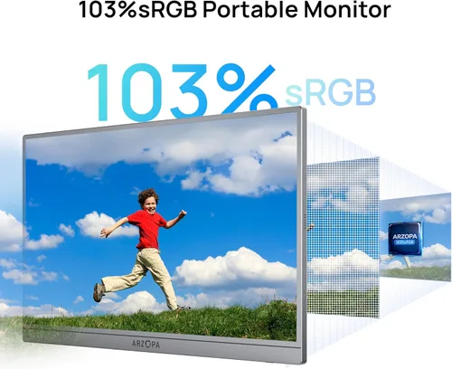Miniatura 3 de ARZOPA Soporte para Monitor Portátil con Base, Monitor Portátil Ultradelgado de 14.0" para Laptop FHD 1080P Pantalla Externa con Altavoces Duales
