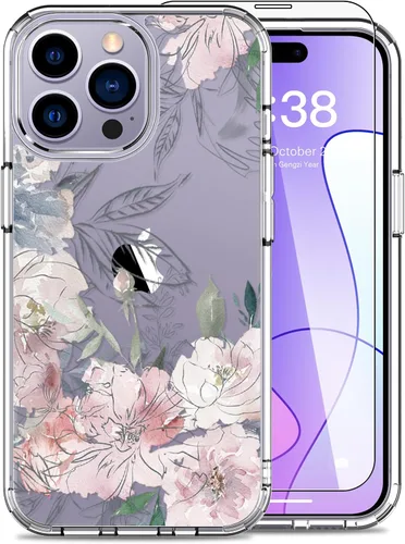 Miniatura 11 de LUHOURI Funda para iPhone 15 Pro Max con protector de pantalla, transparente de acrílico, diseños de moda para mujeres y niñas, funda protectora a