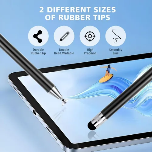 Miniatura 2 de Stylus Negro 6 Piezas, Lápiz Stylus de Metal 2 en 1 para Pantalla Táctil, Puntas de Goma de Alta Precisión y Sensibilidad, Compatible con iPhone