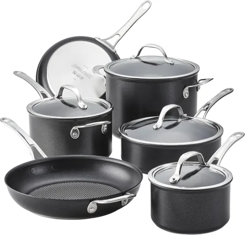 Anolon X Hybrid - Juego de utensilios de cocina antiadherentes, ollas y sartenes, 10 piezas, color gris oscuro