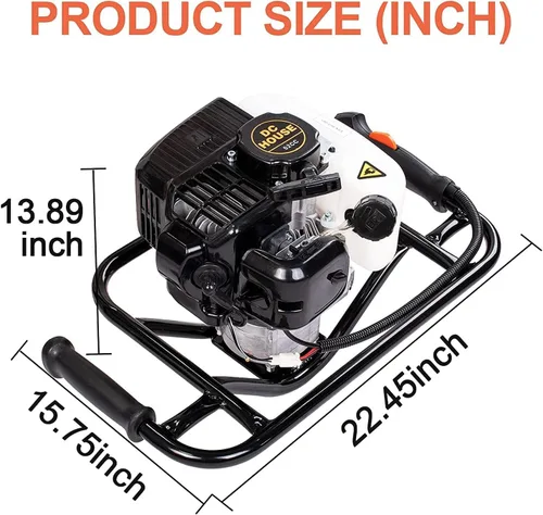 Miniatura 7 de DC HOUSE 52cc 1800W Perforadora de Tierra a Gas con Certificación EPA, con 2 Brocas de 6 y 10 Pulgadas, Relación de Mezcla 30:1, para Valla, Tierra