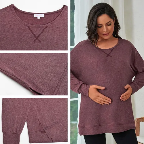 Miniatura 5 de Bhome Camisa de maternidad de manga larga con cuello redondo y abertura lateral para mujer, casual