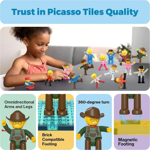 Miniatura 8 de PicassoTiles - Juego de figuras magnéticas de 15 piezas con personajes giratorios, juguetes para niños, juego de expansión para bloques