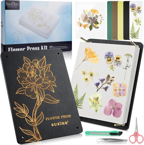Miniatura 10 de Suziko Kit de prensa de flores para microondas de 9 pulgadas con marco de fotos, máquina de prensado de flores de secado rápido con tela
