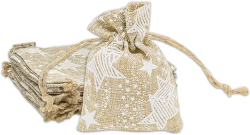 Miniatura 9 de 48 paquetes de 3x4 bolsas de regalo reutilizables de yute y arpillera con cordones (Feliz Navidad, X-Pequeño) - para regalos, favores de fiesta