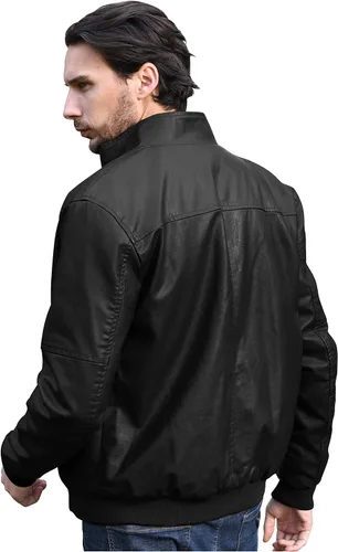Miniatura 5 de WenVen Chaqueta de piel sintética con cuello alto y forro polar para hombre