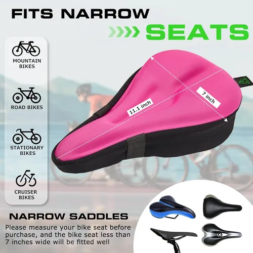 Miniatura 2 de Zacro Cojín de asiento de bicicleta, funda acolchada de gel para asiento de bicicleta para hombres y mujeres, cómodo, asiento de bicicleta Rosa
