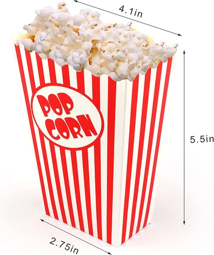 Miniatura 2 de 100 cajas de palomitas de maíz para fiestas de 5.5 pulgadas de alto, bolsas de palomitas de maíz a rayas rojas y blancas, mini cubos para palomitas