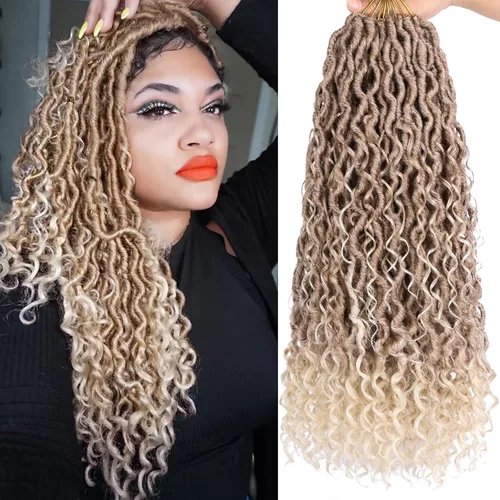 Miniatura 30 de COOKOO - Locs de diosa ombré de jengibre, pelo de ganchillo de 24 pulgadas, 8 paquetes, locs boho de imitación, pelo de ganchillo con rizos, locs