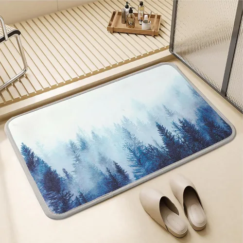 Miniatura 9 de ORTIGIA Misty Forest Alfombra de Baño, Tapete de Baño Negro Delgado de 16x24 pulgadas, Tapete de Puerta, Tapete de Piso, Absorbente, de Secado