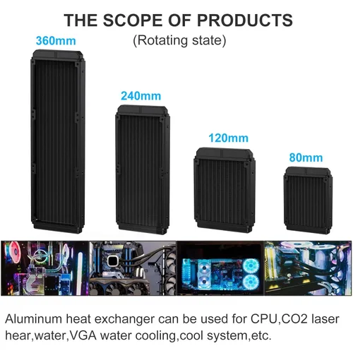 Miniatura 4 de Radiador de refrigeración por agua para computadora, intercambiador de calor de aluminio de 12 tubos, radiador de refrigeración líquida, disipador