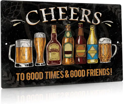 Miniatura 10 de Putuo Decor Letrero de estaño de metal Cheers, letreros de barra para bar en casa, pub, cueva de hombre, decoración de pared para buenos momentos ¡8
