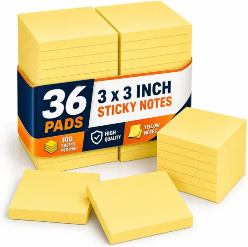 1InTheOffice Notas adhesivas amarillas, 3 x 3 pulgadas, 36 unidades, 36 unidades, 3600 blocs de notas (36)