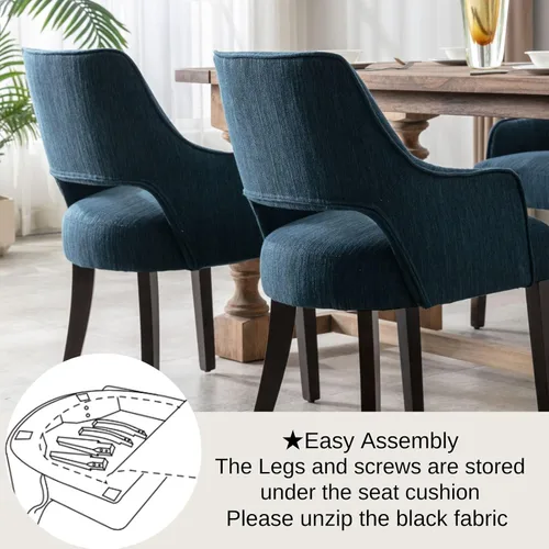 Miniatura 7 de Juego de 6 sillas de comedor de lino tapizadas, sillas de cocina de estilo granja con brazos, sillas decorativas, sillas laterales con patas