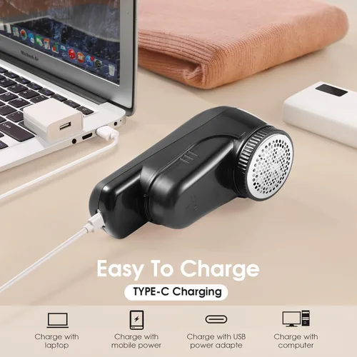 Miniatura 6 de Afeitadora de Tela Recargable, Afeitadora de Suéteres con Hojas de 6 Láminas, Removedor de Pelusas Eléctrico para Ropa y Muebles, Removedor de Negro