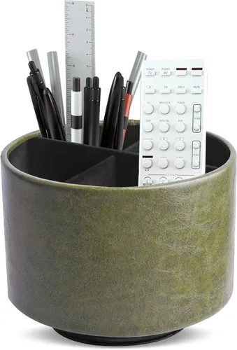 Miniatura 80 de Organizador Redondo de Cuero para Suministros de Arte, Soporte para Control Remoto, Rotación de 360 Grados, Soporte Multifuncional para Lápices