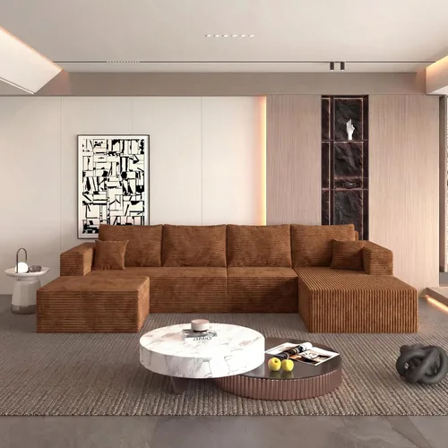Miniatura 15 de Sofá otomano modular de pana de 28 pulgadas sin hueso, sofá otomano seccional para sala de estar, color beige