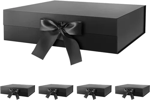 HAPPY POTATO Caja de regalo grande con tapa y cinta, caja de propuesta de padrino, caja de regalo magnética para regalos (negro brillante, paquete