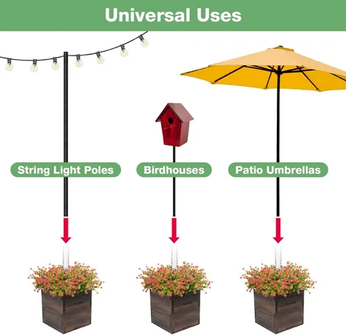 Miniatura 5 de Maceta decorativa de madera extragrande con soporte universal para postes de luz, paraguas, comederos de pájaros, caja de madera maciza para jardín