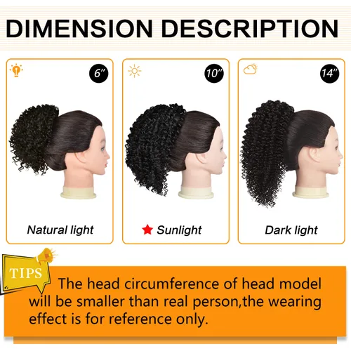 Miniatura 6 de PEACOCO Cola de caballo afro rizada con cordón para mujeres negras, extensiones de cola de caballo afro de 6 pulgadas, cabello sintético