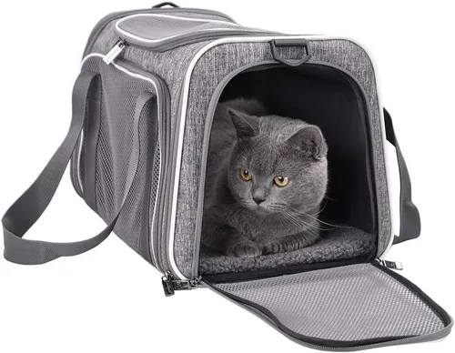 Miniatura 8 de Transportador suave para gatos medianos y perros pequeños con cama acogedora, 3 puertas, entrada superior, aprobado por aerolíneas, a prueba de Menta