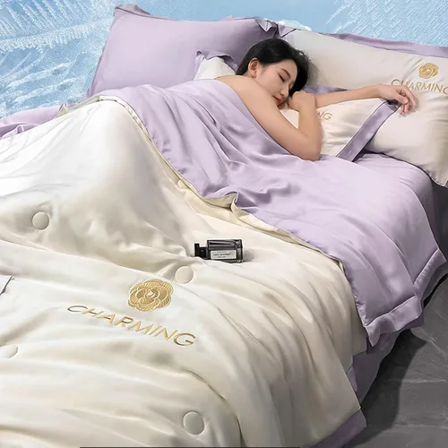 Miniatura 15 de Manta de seda de hielo simple para aire acondicionado, fresca como helado, manta ligera para verano con doble cara fría, edredón refrescante