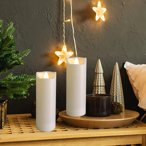 Miniatura 3 de Velas LED operadas por batería de 2"x6" de plástico, parpadeantes, sin llama, con temporizador, impermeables para exteriores, velas de pilar