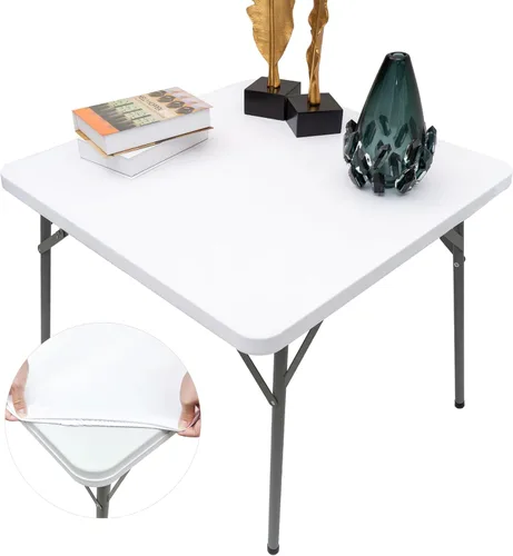 NEWISHER Mantel cuadrado ajustable para mesa de cóctel, color blanco, de elastano, elástico, 36 x 36 pulgadas