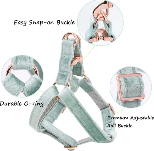 Miniatura 4 de ARING PET Arnés halter para perro, arnés de terciopelo para perro, arnés halter para perro sin tirones, arnés ajustable resistente para perros Verde