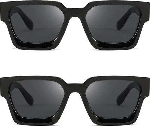 Miniatura 76 de FEISEDY Gafas de sol cuadradas retro de los años 90 para mujeres y hombres, gafas de sol rectangulares gruesas de moda con protección UV400 B2385