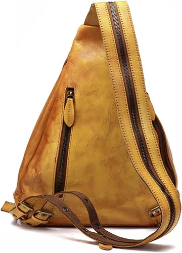 Miniatura 4 de Bolso bandolera de cuero genuino para mujeres y hombres, mochila vintage hecha a mano en el pecho, mochila casual cruzada para el hombro