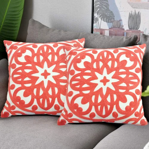 Miniatura 24 de Alysheer - Funda de almohada lumbar decorativa bordada 12" x 20", patrón de bordado clásico Boho Mandala, funda de cojín rectangular de algodón